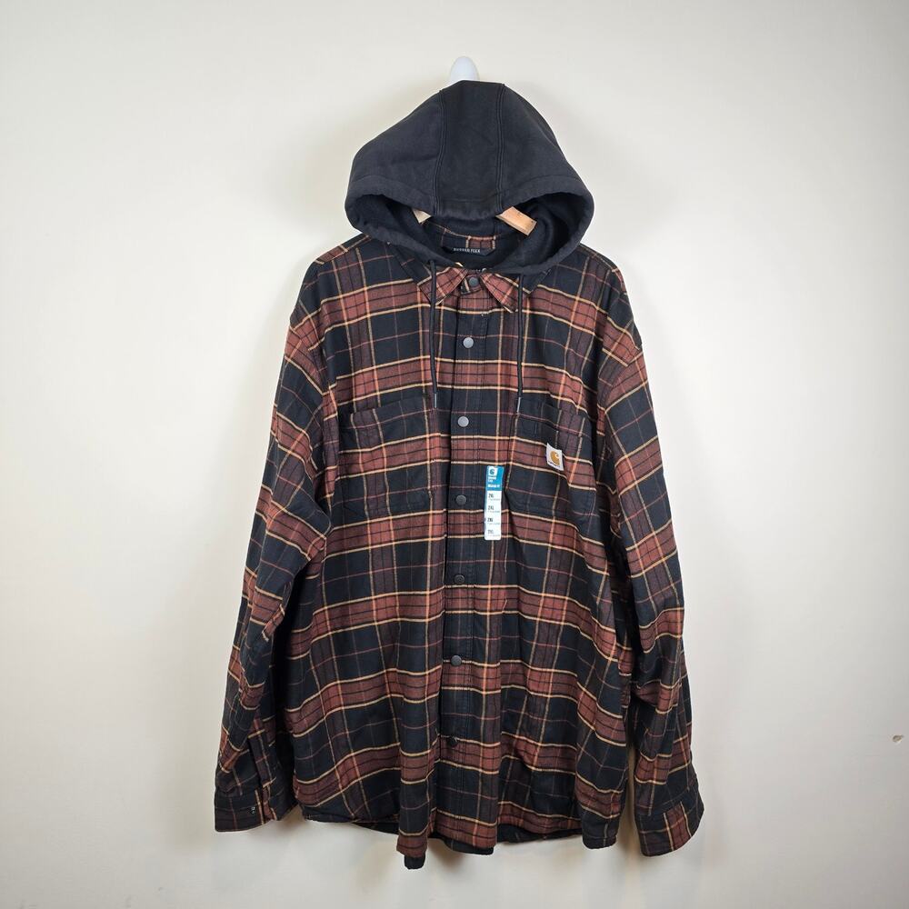 Carhartt Men Sz 2XL Relaxed Fit Flannel Fleece Lined Hooded Shirt Jacket Shacket